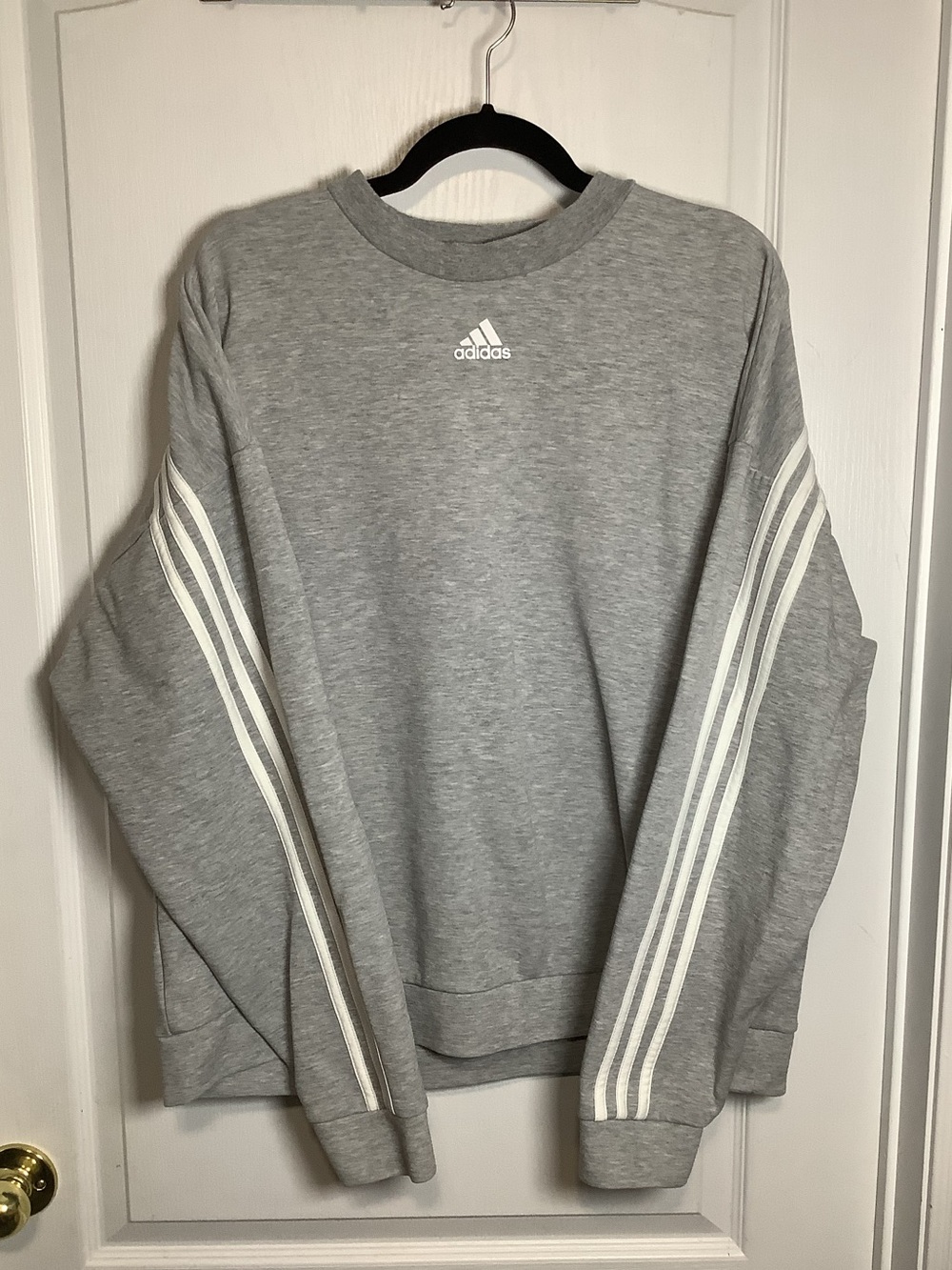 Adidas Men’s Grey Crewneck Sweater with Signature 3-Stripes